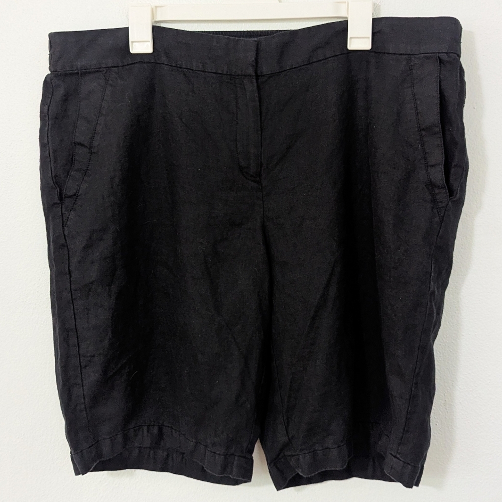 Eileen Fisher 100% Organic Linen Shorts Knee Length Lightweight Black XL